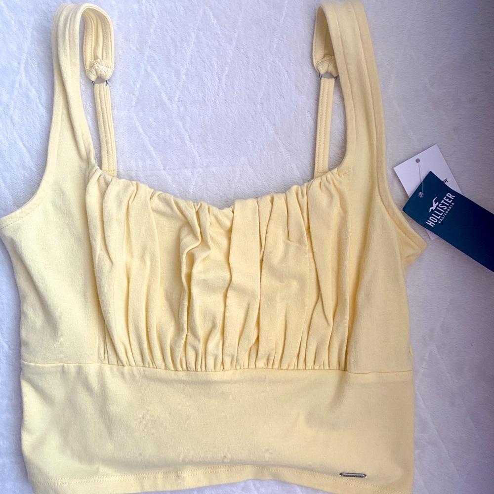 Light Yellow Hollister Ruffle Cropped Tank Top